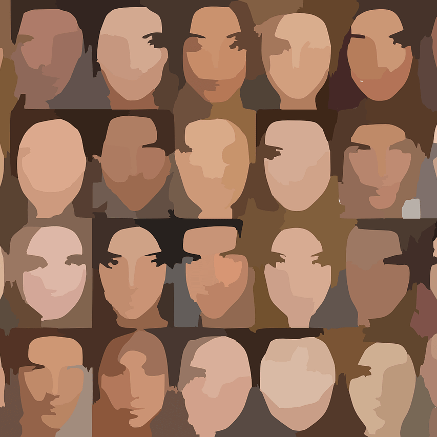 c'est un tableau representant differentes silouhettes de visages